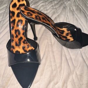 SHEIN Black Heels with Leopard Insole
